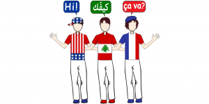 a depiction of the Lebanese trilingual greeting "Hi kifak ca va"