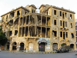 war-damaged "Beit Beirut" building along Beirut's former Green Line