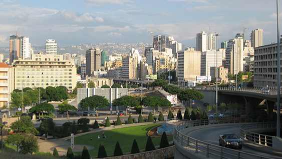 Beirut, Lebanon, as seen looking east from the top of the stairs overlooking Gibran Khalil Gibran Garden