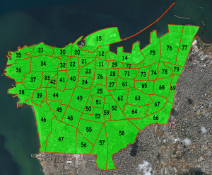 Map of the 60 sectors of Beirut